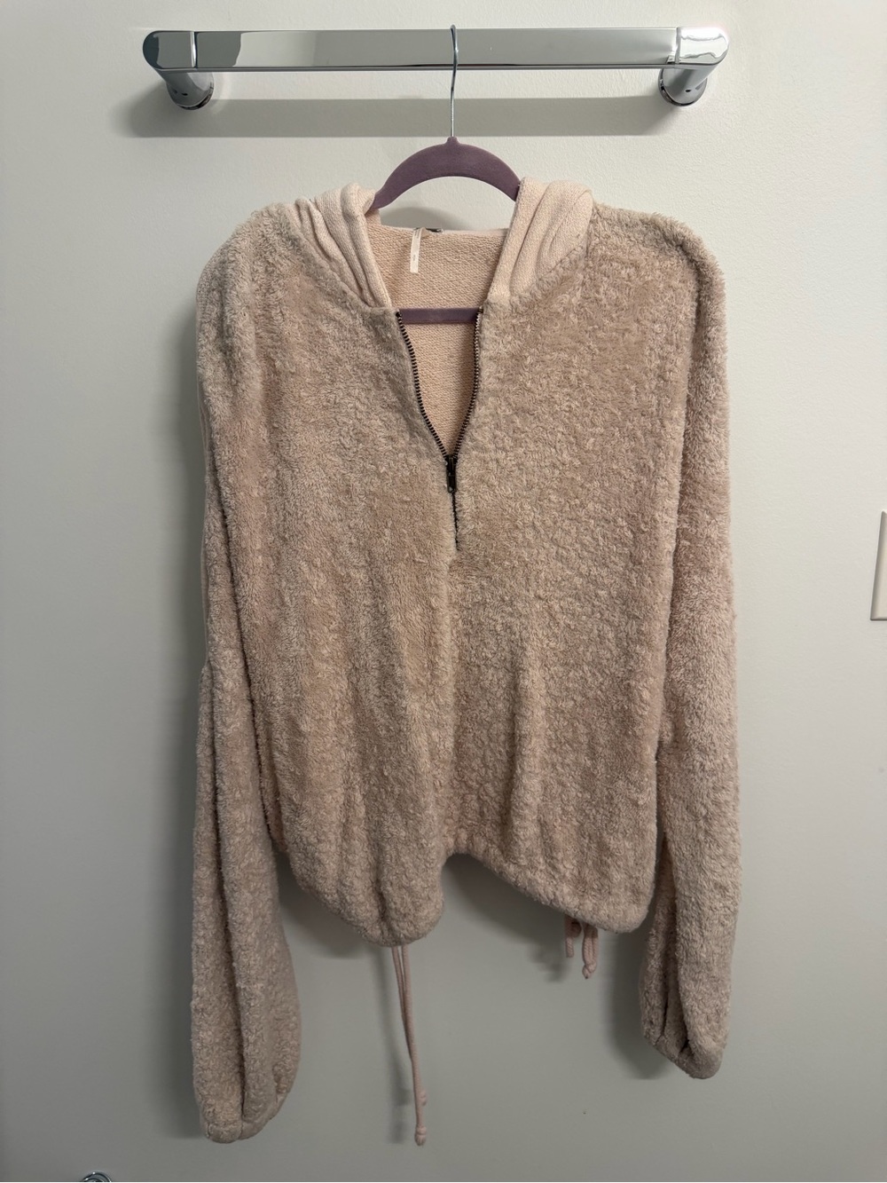 Free People Cozy Plush Quarter-Zip Hoodie in Light Beige
